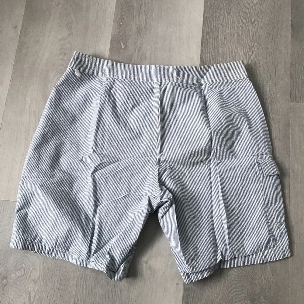 J CREW BLUE STRIPE SEERSUCKER SHORTS FLAT FRONT MENS 34